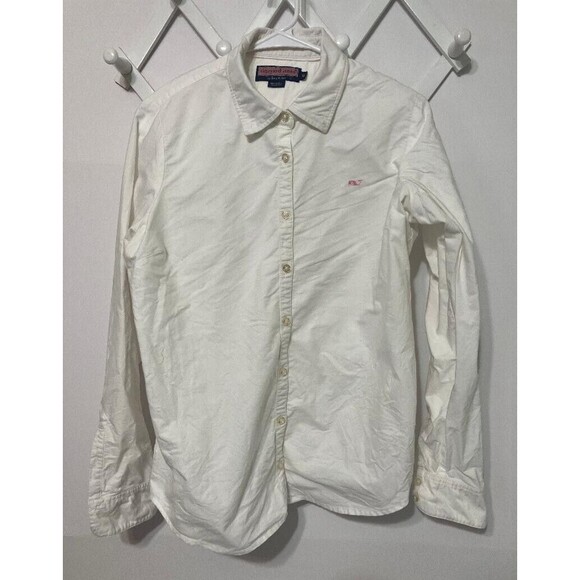 Vineyard Vines White Dress Shirt Button Down Pink Whale Shep Ian Size 10 Medium - Picture 1 of 9